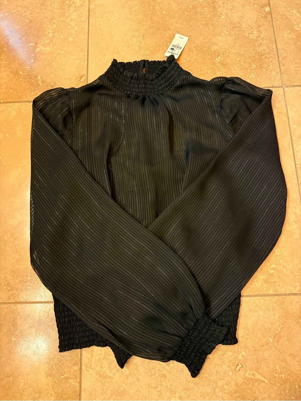 Express Black Smocked High-Neck Long Sleeve Blouse in size Medium.